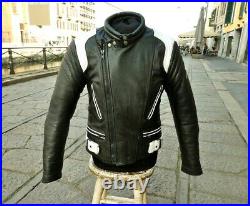 Blouson veste moto en cuir blanche noir vintage biker caferacer perfecto S