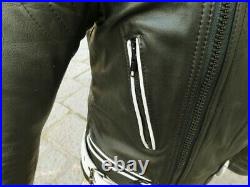 Blouson veste moto en cuir blanche noir vintage biker caferacer perfecto S