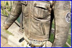 Blouson veste moto en cuir pour homme vintage TRIUMPH gris âgé taille M