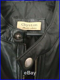 Chyston- Manteau en cuir- Veste style motard- Blouson en cuir d'agneau- Taille M