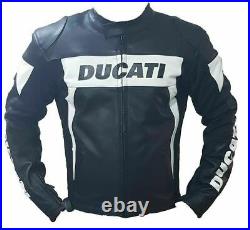 DUCATI Veste Motard en Cuir Hommes Veste en Cuir de Moto Veste en Cuir de Motard