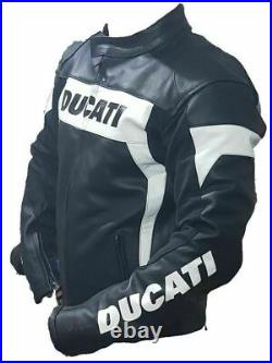 DUCATI Veste Motard en Cuir Hommes Veste en Cuir de Moto Veste en Cuir de Motard