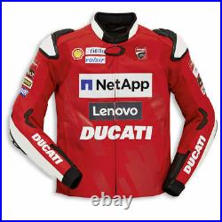 DUCATI Veste en Cuir de Motard Veste en Cuir de Moto Hommes Veste Motard en Cuir