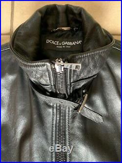 Dolce & Gabbana Veste Homme Noir Cuir Blouson Bomber Taille It 52
