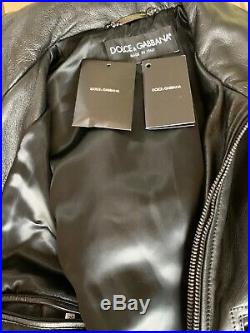 Dolce & Gabbana Veste Homme Noir Cuir Blouson Bomber Taille It 52