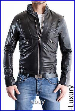 Giacca Giubbotto in di Pelle Uomo Men Leather Jacket Veste Blouson Homme Cuir E5