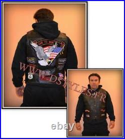 Gilet jacket blouson sans manche en cuir Aigle / Live To Ride eagle vest