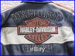 Harley Davidson Neuf Étiquetté Veste Blouson Cuir Noir & Orange Taille S/m