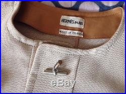 HERMÈS Paris blouson veste Jacket Coat en Coton et Cuir Leather- T. 38