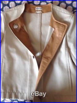 HERMÈS Paris blouson veste Jacket Coat en Coton et Cuir Leather- T. 38