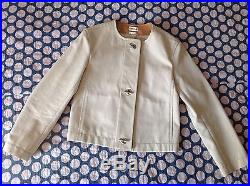 HERMÈS Paris blouson veste Jacket en Coton et Cuir Leather- T. 38