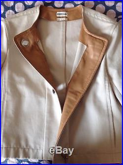 HERMÈS Paris blouson veste Jacket en Coton et Cuir Leather- T. 38