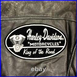 Harley Davidson Double Cuir Motards Veste Blouson Extérieur Patch L Taille Rétro