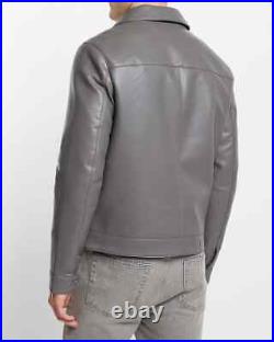 Homme Classique Mode Veste en Cuir D'Agneau Gris Motard Blouson Manteau US L