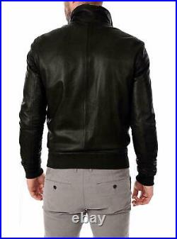 Homme Classique Mode Veste en Cuir D'Agneau Noir Motard Veste Blouson Manteau XL