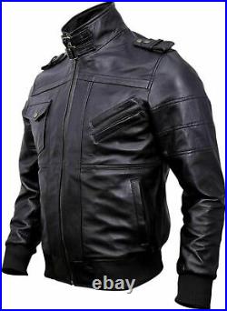 Homme Hiver Noir Veste Cuir Naturel Véritable Napa à Capuche Moto Blouson Bomber