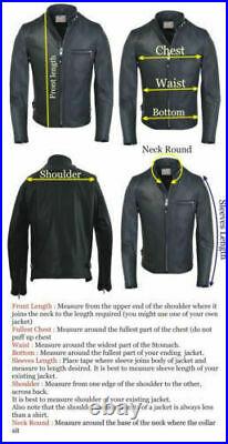 Homme Véritable Cuir D'Agneau Noir Blouson Moto Veste Avec Rabat Poches MJ15