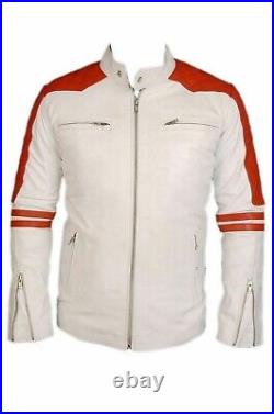 Hommes Cuir Vestes Moto Blouson Motard Cuir Blanc Veste Hommes Nfs 191