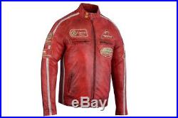Hommes Moto Veste en Cuir Blouson Motard Vintage, Rétro Rouge