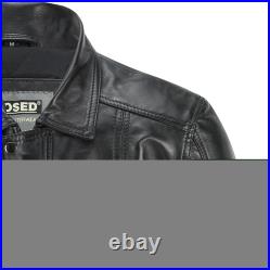 Hommes Véritable Cuir Vintage Classique Blouson Col Jacket Noir Fauve Marron