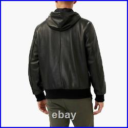 Hommes Veste Cuir D'Agneau / Peau de Mouton Hiver Manteau Blouson Capuche