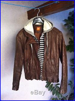 MAGNIFIQUE blouson veste marron BOSS cuir de veau calfskin brown leather jacket