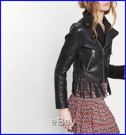 MAJE NEUF sold out Perfecto cuir franges 36 veste blouson blog mode Betty