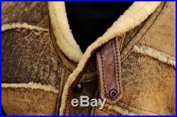 Manteau blouson veste en cuir de Mouton shearling original vintage 80 ans tg L