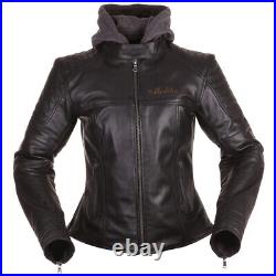 Modeka Edda Femme Veste en Cuir Noir Blouson Moto Avec Capuche Femmes