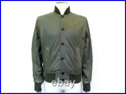 Neuf Blouson Officine Generale Varsity 50 M Veste Cuir Kaki Leather Jacket 1040