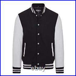 Noir Letterman Baseball Veste Laine Manche Cuir Collège Universitaire Blouson