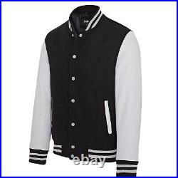 Noir Letterman Baseball Veste Laine Manche Cuir Collège Universitaire Blouson