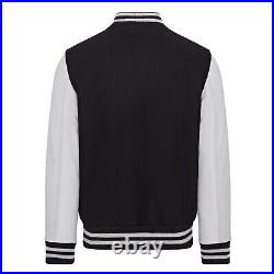 Noir Letterman Baseball Veste Laine Manche Cuir Collège Universitaire Blouson