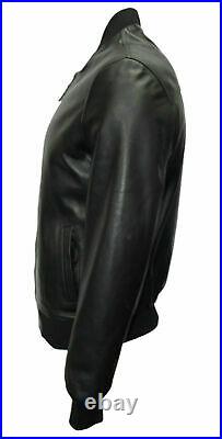 Nouveau Années 70 Retro Bomber Men's Black Cool Doux Classique Espagnol Nappa Veste en cuir