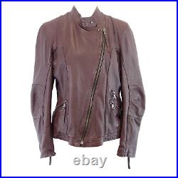 Oakwood Veste en Cuir Femmes Motard Blouson Rouge Braun Taille 40 42 Neuf