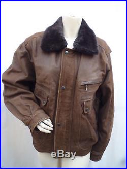 PP//MAC DOUGLAS blouson/veste cuir de buffle col fourrure MARRON taille 48/52