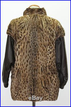 PUR VINTAGE veste blouson en cuir marron et fourrure de leopard t 40 authentique