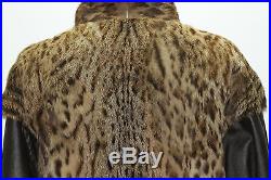 PUR VINTAGE veste blouson en cuir marron et fourrure de leopard t 40 authentique