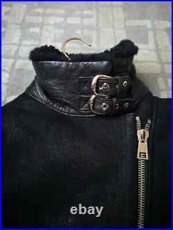 Peau lainée Blouson Veste Shearling Noir Marque DELAN Black 38FR Neuf