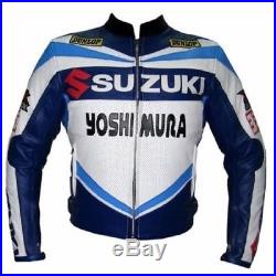 Pour Des Hommes Suzuki Courses Moto Des Sports Biker Peau De Vache Cuir Veste FR