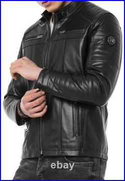 Redbridge Homme Veste en Cuir Véritable Veste Blouson Motard Moto