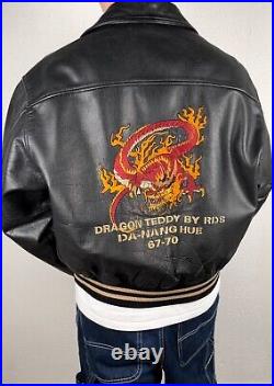 Redskins vintage black leather jacket Dragon da-nang hue / Blouson dragon