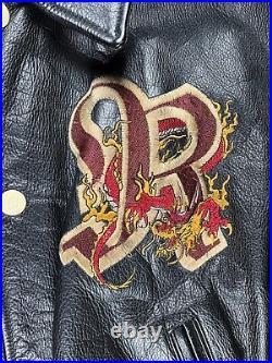 Redskins vintage black leather jacket Dragon da-nang hue / Blouson dragon