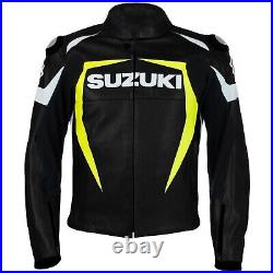 SUZUKI Veste en Cuir de Motard Hommes Veste en Cuir de Moto Veste Motard en Cuir