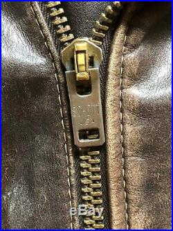 Schott Perfecto Lacets1980 Cuir Marron Blouson Taille 46 Vintage USA
