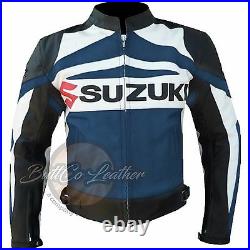 Suzuki Gsxr Moto Motard Bleu Marine Cuir Veste Moto Protection Gear