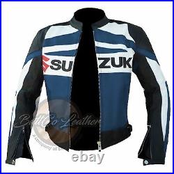 Suzuki Gsxr Moto Motard Bleu Marine Cuir Veste Moto Protection Gear