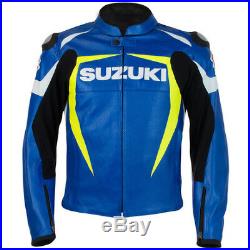 Suzuki Moto Cuir Veste Courses Biker Cuir Veste Vêtement En Cuir Motorbike Eu-56