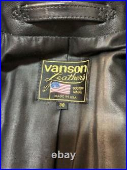 VANSON Cuir Simple Motards Veste Blouson Hommes Taille 38 Motard Noir De Japon