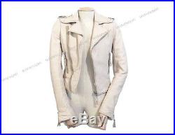 Veste Balenciaga Leather Biker Jacket Classique 36 S Blouson En Cuir Beige 1795